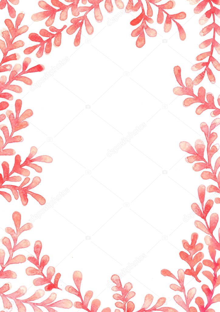 Romantic pink fern frame watercolor hand painting background for decoration on Valentine's day and wedding events.