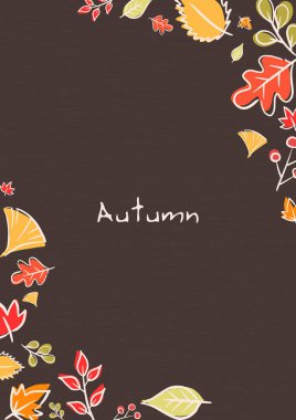 Beyaz karalama, sonbahar festivalinde dekorasyon için kahverengi arkaplan vektörüne çerçeve bırakıyor.