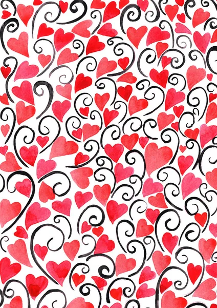 Czerwone Serce Czarny Bluszcz Akwarela Ręka Malarstwo Tło Dekoracji Walentynki — Zdjęcie stockowe