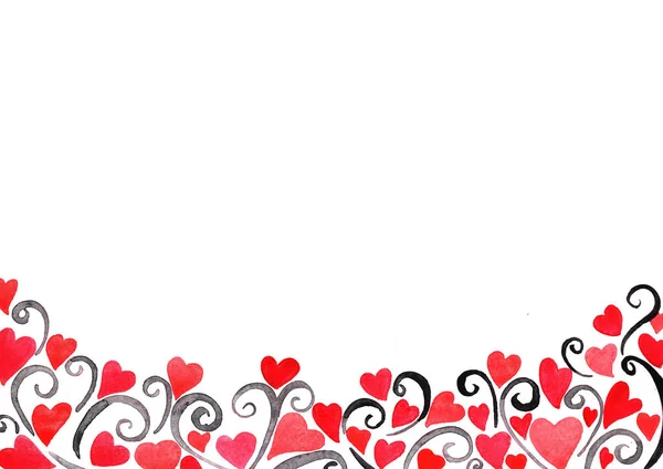 Красное Сердце Черный Плющ Акварель Фон Украшения День Святого Валентина — стоковое фото