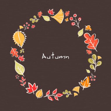 Beyaz karalama, sonbahar festivalinde dekorasyon için kahverengi arkaplan vektörüne çerçeve bırakıyor.