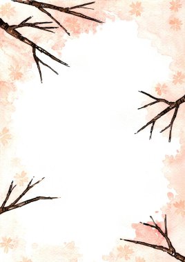 Cherry blossom flower tree watercolor and ink hand painting background with copy space for decoration on spring season. clipart