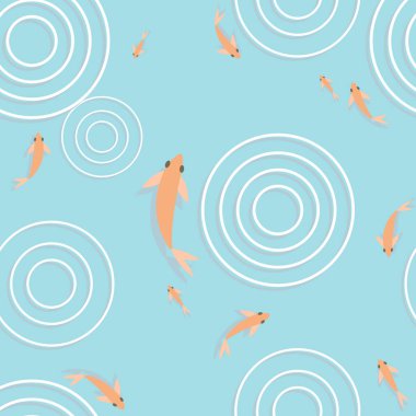 Çin Festivali dekorasyonu için su çerçevesi vektör arkaplanı olan altın balıklar.