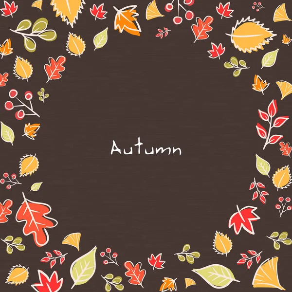 White Doodle Leaves Frame Brown Background Vector Decoration Autumn Festival — Stock Vector