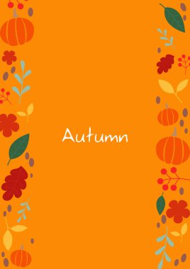 Balkabağı, yaprak, böğürtlen, çiçek, bitkisel çay yaprağı ve eğreltiotu yassı eğreltiotu çerçeve vektörü sonbahar etkinliklerinde dekorasyon için.