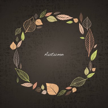 Sonbahar festivalinde soyut sonbahar yaprakları ve karalama çerçeve vektörünü dekorasyon için bırakır.