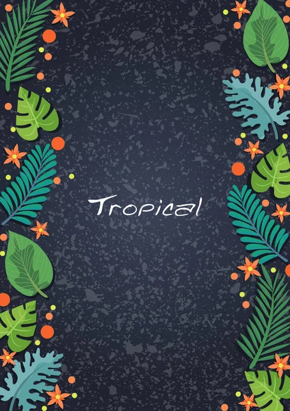 Folhas Jardim Tropicais Vetor Fundo Escuro Para Decoração Festa Férias —  Vetores de Stock