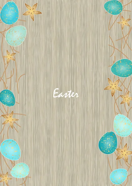 緑のミントとスプラッシュ金のイースターの卵と金の星の魚の木の背景にイースターの祭りの装飾 — ストックベクタ
