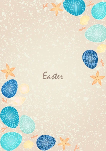 Easter Egg Marine Life Frame Abstract Sand Beach Background Decoration — Stock Vector