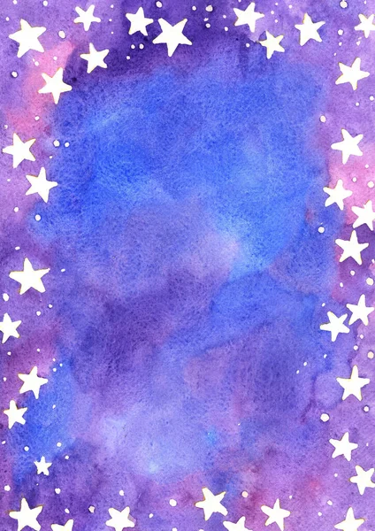 夜のパーティーイベントの装飾のためのおとぎ話の空の水彩手の絵のフレームの背景の星 — ストック写真
