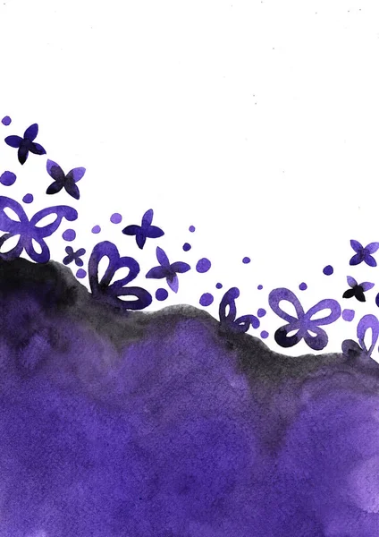 Fondo Acuarela Mariposa Color Negro Púrpura Para Decoración Diseño Mítico —  Fotos de Stock