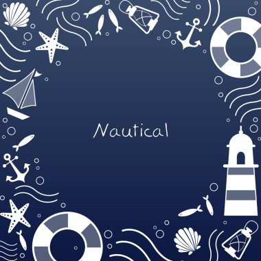 Yaz tatili etkinliklerinde dekorasyon için soyut karalama denizcilik çerçeve vektör tasarımı.