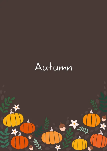 Pumpkin Fern Leave Nut Flower Flat Design Decoration Autumn Season — Stock Vector