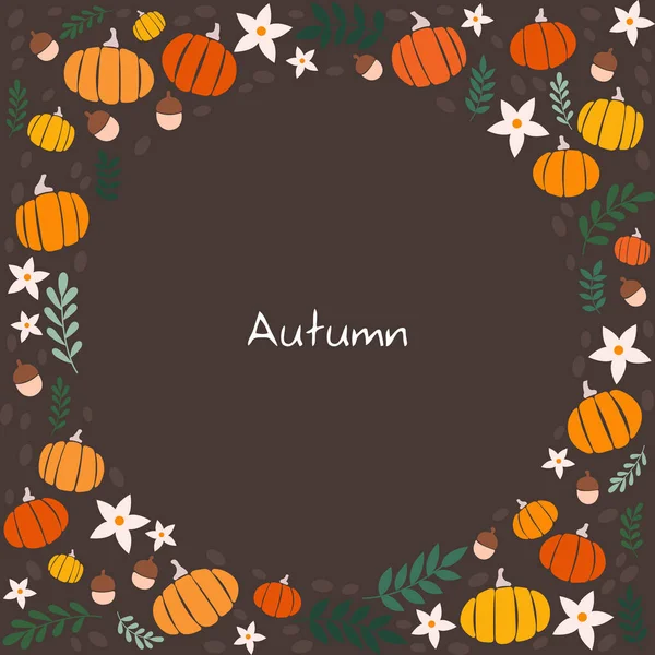 Pumpkin Fern Leave Nut Flower Flat Design Decororation Autumn Season — стоковий вектор