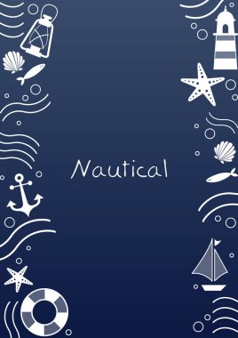 Yaz tatili etkinliklerinde dekorasyon için soyut karalama denizcilik çerçeve vektör tasarımı.