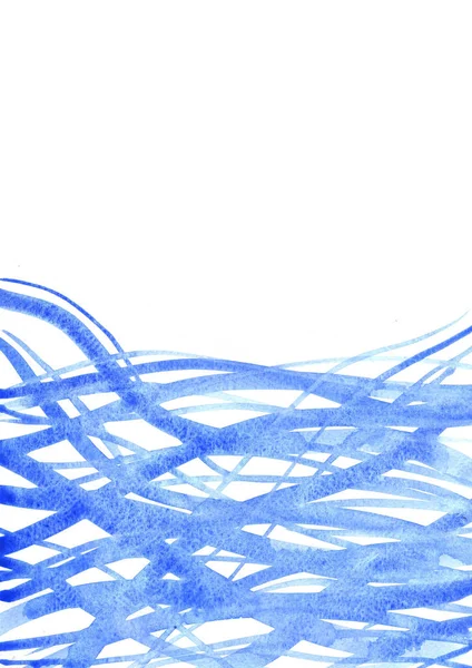 Блакитний Мазка Лінії Акварельного Малювання Рук Прикраси Азіатській Примітивній Дизайнерській — стокове фото