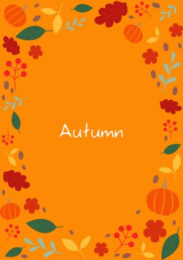 Balkabağı, yaprak, böğürtlen, çiçek, bitkisel çay yaprağı ve eğreltiotu yassı eğreltiotu çerçeve vektörü sonbahar etkinliklerinde dekorasyon için.