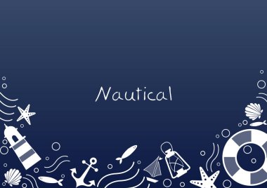 Yaz tatili etkinliklerinde dekorasyon için soyut karalama denizcilik çerçeve vektör tasarımı.