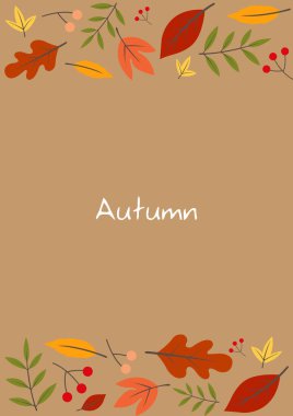 Sonbahar mevsiminde dekorasyon ve Şükran Günü festivali için klasik kahverengi çerçevede yapraklar bırakır..