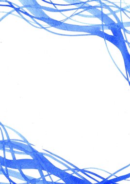 Asya 'nın ilkel tasarım teması için çivit mavisi fırça çizgisi suluboya el resmi.