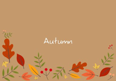 Sonbahar mevsiminde dekorasyon ve Şükran Günü festivali için klasik kahverengi çerçevede yapraklar bırakır..