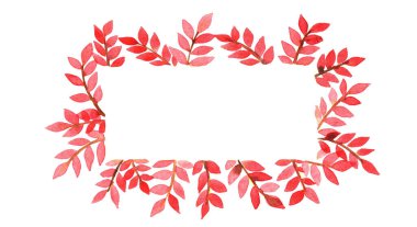 Dikdörtgen çerçevede kırmızı eğrelti otu sonbahar etkinliklerinde suluboya el boyası boya süslemesi.