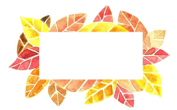 Осенние Листья Акварели Прямоугольной Рамке Формы Украшения Осенью Рождеством — стоковое фото