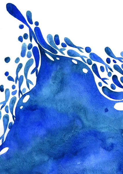 Abstrakcyjna Szkoła Ryb Pływanie Morskiej Niebieskiej Ramce Akwarela Ręka Malarstwo — Zdjęcie stockowe