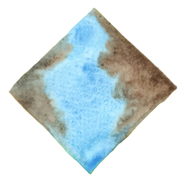 Abstraktes Blaues Wasser Und Sand Braun Quadrat Aquarell Hand Malerei — Stockvektor