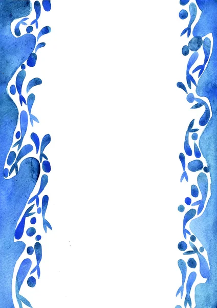 Abstrakte Schule Der Fische Schwimmen Marineblauen Rahmen Aquarell Hand Malerei — Stockfoto