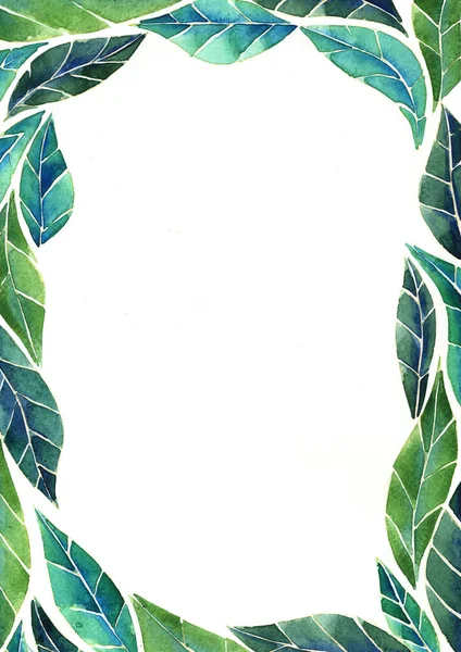 热带绿叶边框水彩画装饰夏园概念 — 图库照片