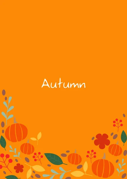秋のイベントの装飾のためのカボチャ ベリー ハーブティーリーフとシダフラットデザインフレームベクトル — ストックベクタ