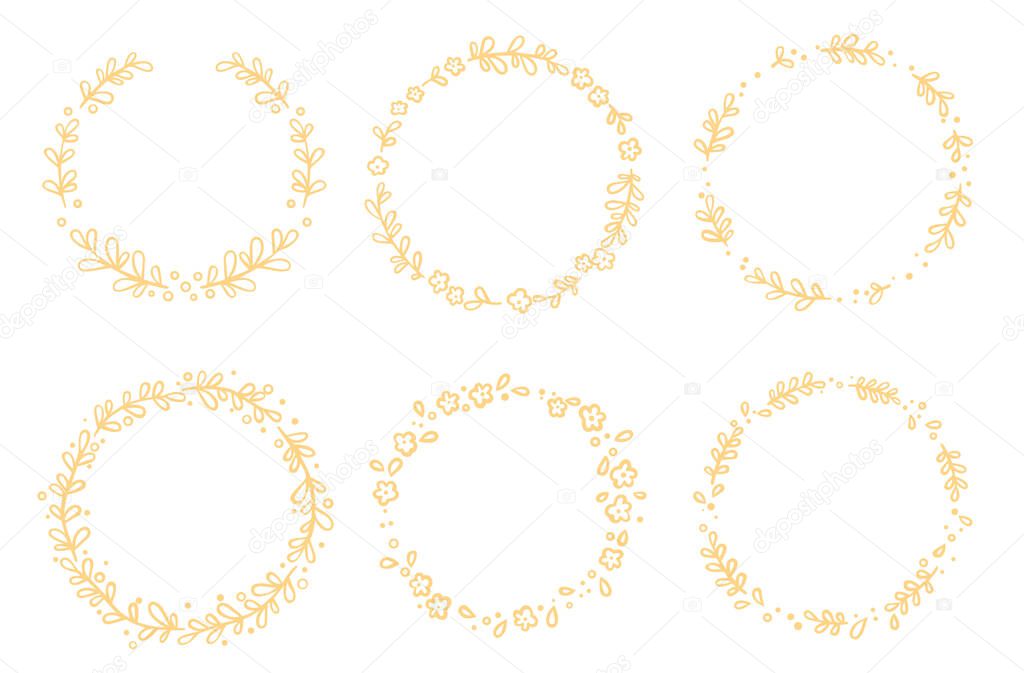 Abstract dooble leaves and flower in light orange color wreath ornament for decoration on on classic style nature and wedding event.