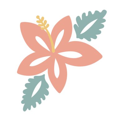 Hibiscus çiçeği ve yaz tatili ve tropikal orman dekorasyonu için düz desenli desenler bırakır..