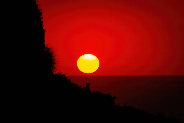 Vue Coucher Soleil Orange Dans Mer Tasman Avec Des Nuages — Photo