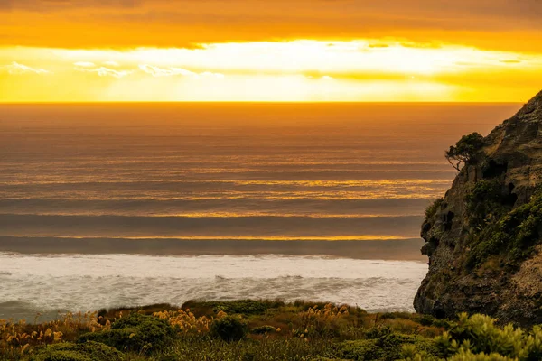 Vue Côte Tasman Avec Longues Vagues Surf — Photo