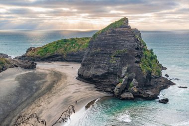 Deve Kayası 'nın arkasındaki Piha sahili manzarası