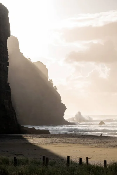 Vue Crique Plage Piha Derrière Camel Rock — Photo