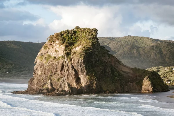 Aerial view of Lion Rock and Piha beach