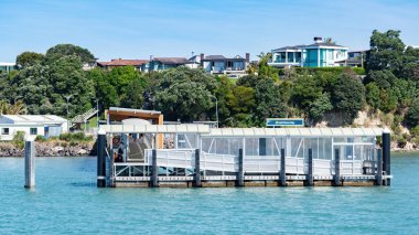 Auckland / Yeni Zelanda - 7 Kasım 2019: Half Moon Bay feribotunun yüzen iskelesinin görüntüsü 