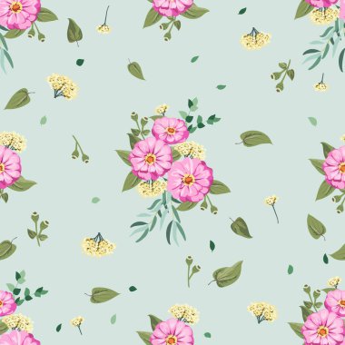 Küçük bahçe çiçekleri içinde kusursuz parlak desenler. Millefleur. Tekstil, duvar kağıdı, kapaklar, yüzey, baskı, hediye paketi, hatıra defteri, dekupaj