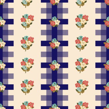 Küçük çiçeklerdeki eski besin torbası desenleri. Millefleur 'lar. Tekstil, pamuk kumaş, kapaklar, duvar kağıtları, baskı, hediye paketi ve yapıştırma kitabı için çiçeksiz arkaplan.