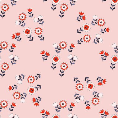 Küçük çiçeklerdeki basit şirin desen. Tekstil veya kitap kapakları, imalat, duvar kağıtları, baskı, hediye paketi ve yapıştırma kitabı için çiçeksiz arka plan
