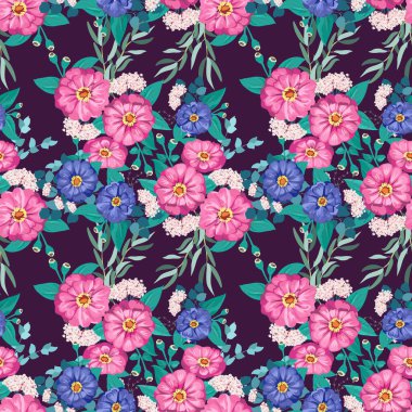 Küçük bahçe çiçekleri içinde kusursuz parlak desenler. Millefleur. Tekstil, duvar kağıdı, kapaklar, yüzey, baskı, hediye paketi, hatıra defteri, dekupaj
