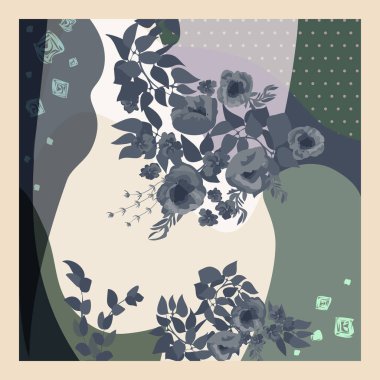 Fular çiçek desenli. Bandana, pareo, yastık, ev yapımı tekstil. Şal izi, tekstil için tropikal arkaplan