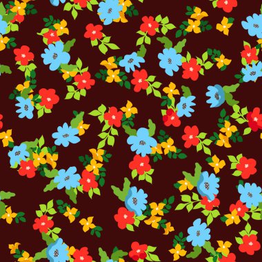 Küçük saf çiçekler kusursuz desen. Kaotik düzen. Özgürlük tarzında yaz modasına uygun çiçek geçmişi. Tekstil, duvar kağıdı, yüzey, baskı, hediye paketi, hatıra defteri, dekupaj