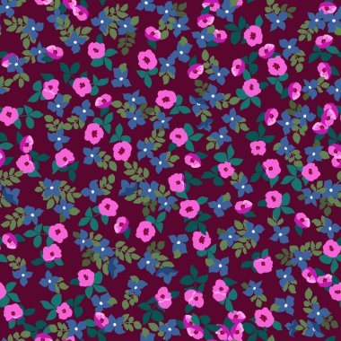 Küçük saf çiçekler kusursuz desen. Kaotik düzen. Özgürlük tarzında yaz modasına uygun çiçek geçmişi. Tekstil, duvar kağıdı, yüzey, baskı, hediye paketi, hatıra defteri, dekupaj