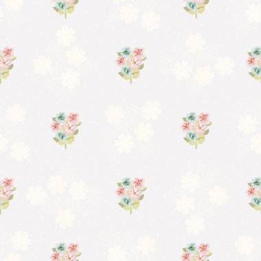 Küçük çiçeklerdeki eski besin torbası desenleri. Millefleur 'lar. Tekstil, pamuk kumaş, kapaklar, duvar kağıtları, baskı, hediye paketi ve yapıştırma kitabı için çiçeksiz arkaplan.