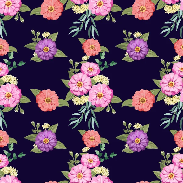 Magnifique Motif Lumineux Sans Couture Dans Petites Fleurs Jardin Zinnia — Image vectorielle