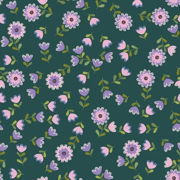 小さな花のシンプルなかわいいパターン テキスタイルや本のカバー ギフトラップやスクラップブッキングのための花のシームレスな背景 — ストックベクタ